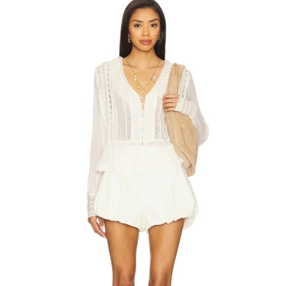 Free People Cream Lace Blouse